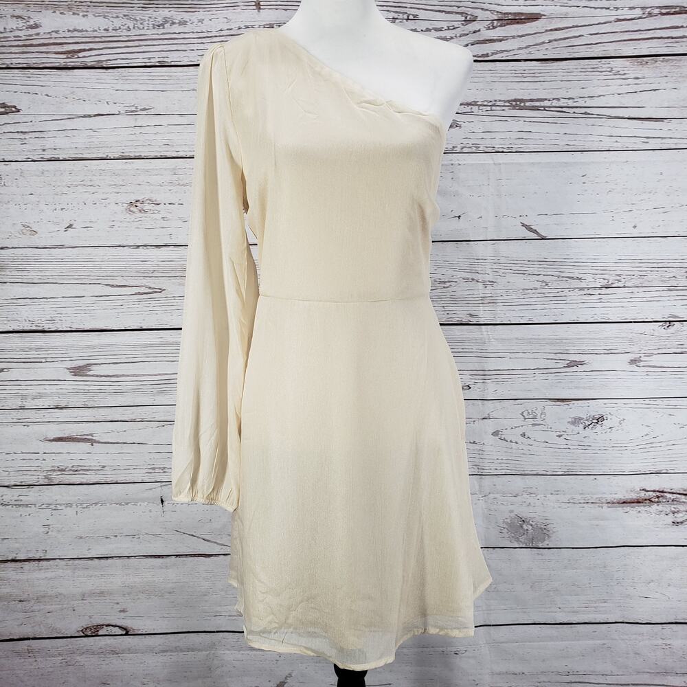 Andree by Unit New Women's Beige Metallic One Shoulder Dress Size Large